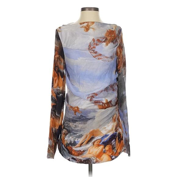 DM Made In Italy Silk Angels Renessance Print Mini Dress Long Sleeve XS - Picture 2 of 5